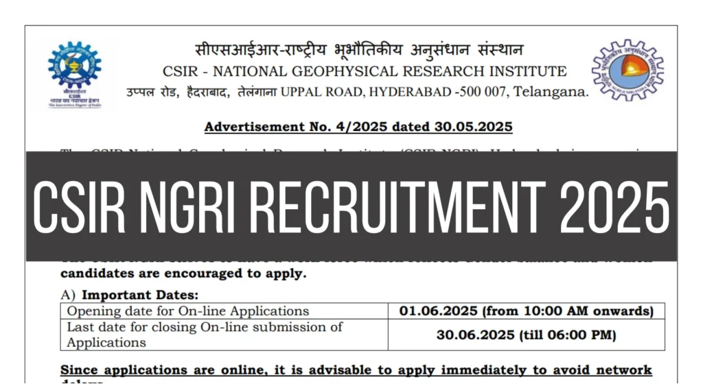 CSIR NGRI Recruitment 2025 - IndiaExamAlert CSIR NGRI Recruitment 2025