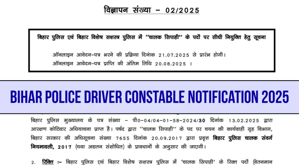 Bihar Police Driver Constable Notification 2025 Out for 4361 Posts ...