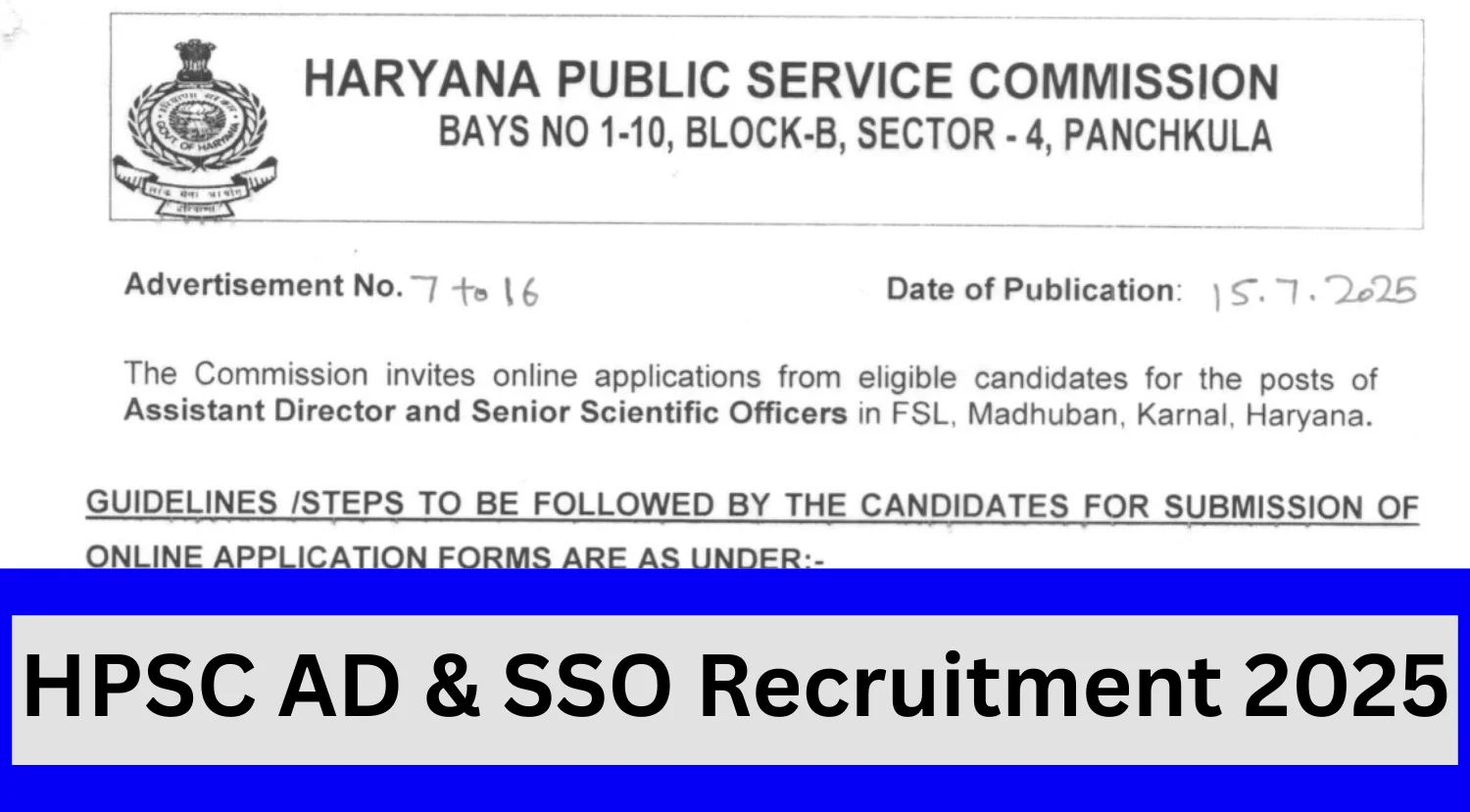 HPSC Recruitment Notification 2025 Out for 47 AD & SSO Posts