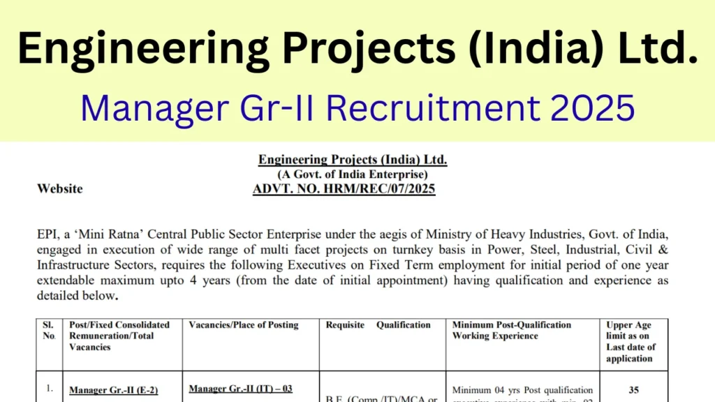 Engineering Projects EPI Recruitment 2025 Notification Out: Apply for ...