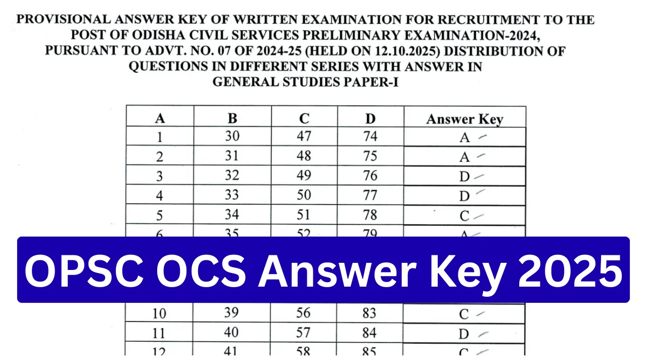 Opsc Math OPSC OCS Answer Key 2025 OUT at opsc.gov.in Officially