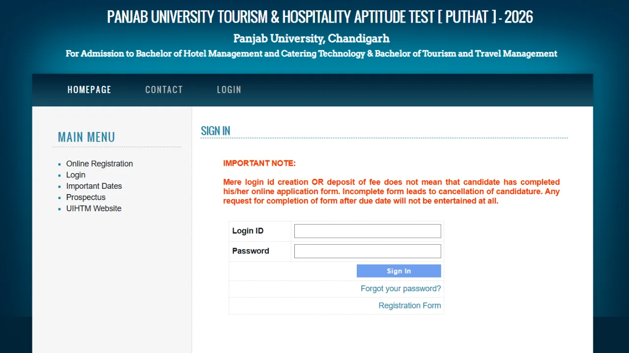 Panjab University PUTHAT 2026 Registration Begins, Apply Now