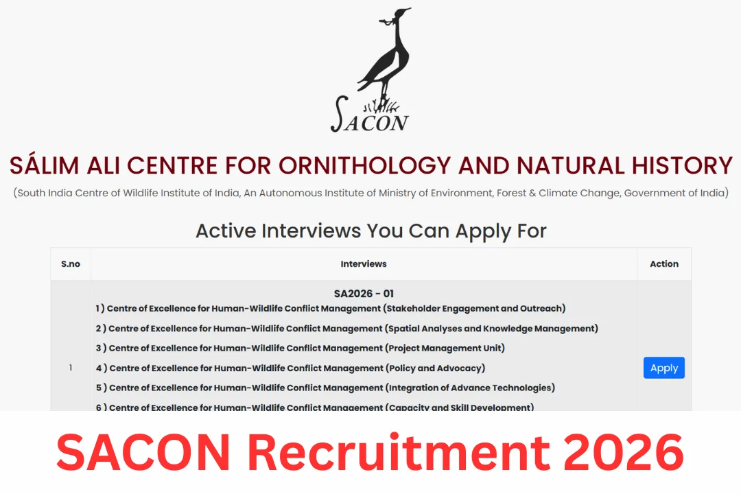 Sacon SACON Recruitment 2026 for Research Personnel & Project Staff